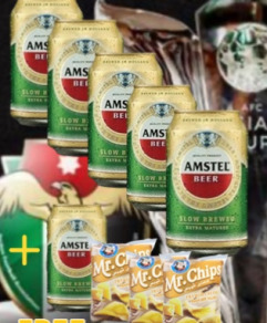 Amstel Beer can ( 33cl ) Six - Pack + 1 Free + 3 Bags Mr Chips 